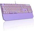 MageGee Typewriter Mechanical Gaming Keyboard Retro Punk Purple Round Keycaps 104 Keys LED White Backlit Wired Keyboards for Laptop MAC PC Gamer with Magnetic Wrist Rest Blue Switch