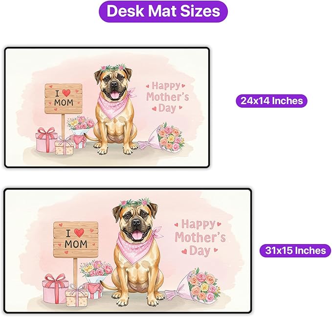Happy Mother's Day Bullmastiff Love Dog Mom Heart Flower Desk Mat Full Keyboard Mouse Pad Dog Lover Large Mousepad 12004