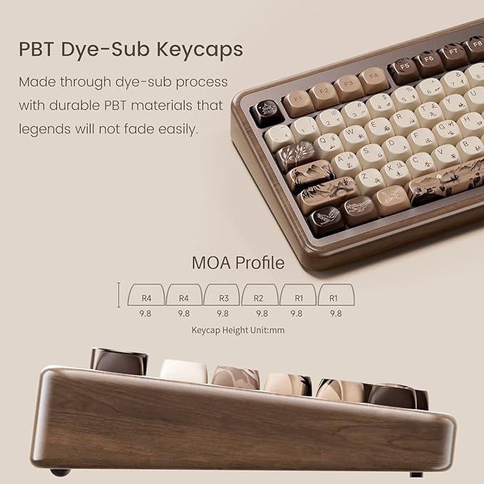 Akko MU02 Mechanical Keyboard with Walnut Wooden Case 75% RGB 2.4G Wireless/Bluetooth/Wired Hot-Swappable Gaming Keyboard with PBT Dye-Sub Keycaps for Mac &amp Win (Mountain Seclusion Rosewood Switc