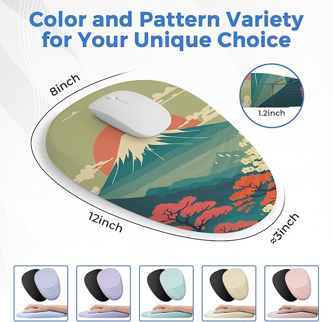 Ergonomic Mouse Pad with Wrist Support Memory Foam Wrist Rest for Pain Relief &amp Carpal Tunnel Non-Slip Base for Office Computer PC Laptop (12x8x1.2inch Fujisan)