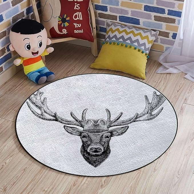 Antler Carpet Round Office Chair Mat for Hardwood Floor Multi-Purpose Soft Mats for Gaming Rolling Chair/Living Room/Study Deer Dressed up Reindeer Deer PortraitCharcoal Grey Diameter 43.3 in