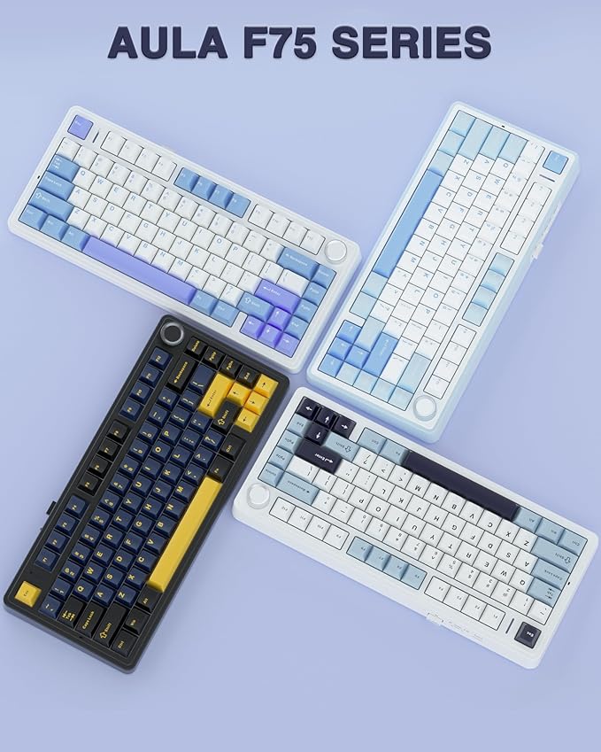AULA F75 75% Wireless Mechanical Keyboard Hot Swappable Creamy Keyboard Pre-lubed Star Vector Switches RGB Backlit Gaming Keyboards 2.4GHz/Type-C/BT5.0(White&ampBlue&ampPurple)