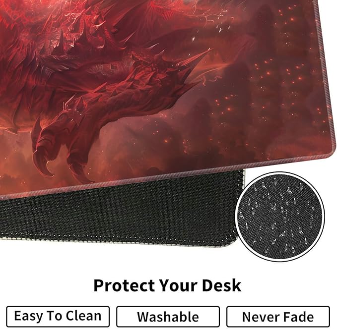 Large XXL Gaming Desk Mat 31.5x 11.8 Ergonomic Keyboard Wrist Rest &amp Mouse Pad Wrist Rest + Coaster Set Non-Slip Base Memory Foam Office and Home Red Dragon