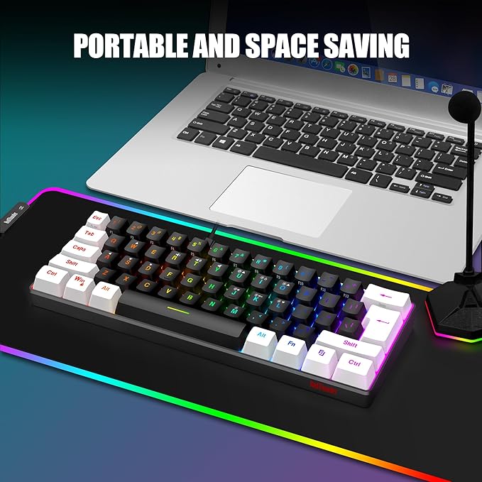 RedThunder 60% Gaming Keyboard and Mouse Combo Ultra-Compact 61-Key RGB Backlit Mini Keyboard Lightweight 7200 DPI Honeycomb Optical Mouse RGB Wired Gaming Set for PC PS5 Xbox Gamer(Black-White)