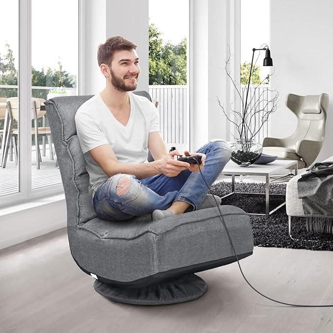 Giantex 360 Degree Swivel Gaming Chair 6 Position Adjustable Folding Floor Chair 300lb Spring Support Comfortable Padded Backrest Lazy Sofa Chair Game Rocker for Teens Adults