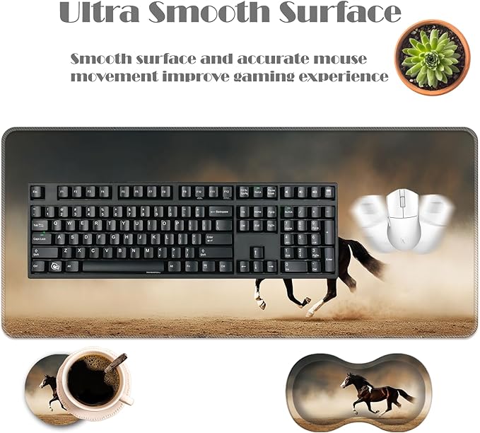 Ergonomic Keyboard Wrist Rest &amp Mouse Pad Wrist Rest SetXL Gaming Desk Mat 31.5x 11.8Non-Slip BaseMemory FoamEasy Typing Pain Relief for Office &amp HomeHorse Running