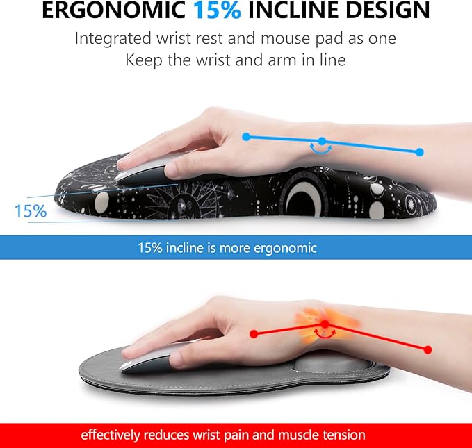 Mouse Pad Wrist Support 2 in1 Keyboard Wrist Rest+ Ergonomic Mouse Pad Non-Slip Wrist Rest for Computer Keyboard Made Easy Typing &amp Relieve Wrist Pain(Sun Moon)