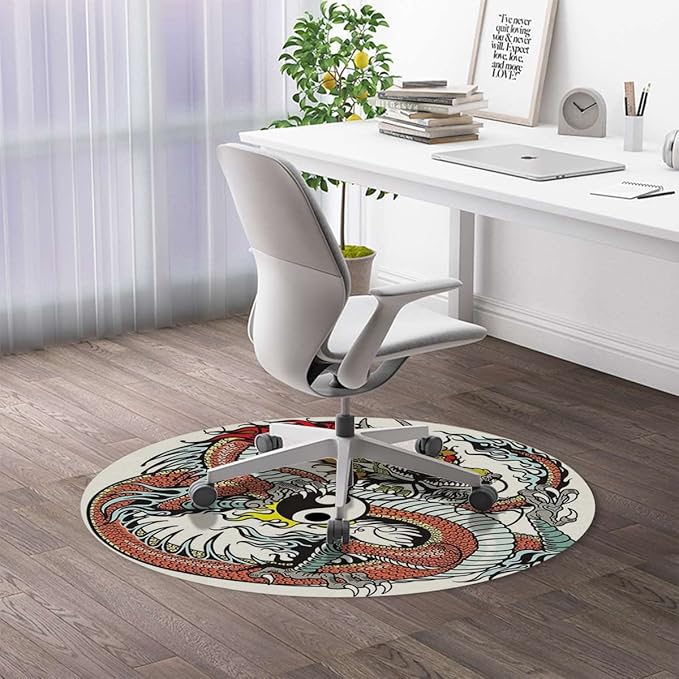 Burnt Sienna Office Chair Mat for Hardwood Floor Traditional Chinese Creature Mascot Cartoon Upgrade Composite Materials Strong Impact Resistance Durable Non-Slip Floor Protector Diameter 59 in