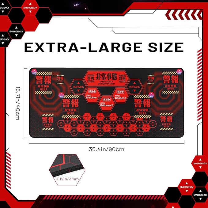 Mouse Pad Neon Genesis Evangelion 'Alert' Design 35.4x15.7 Big Mouse Pad - Featuring MAGI System &amp Emergency Warning Graphics for EVA Fans