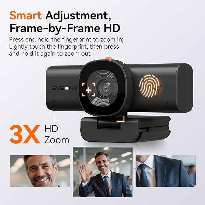 SVBONY 2K Webcam for PC Computer Camera with Low-Light 3D Noise Reduction&ampDual AI-Noise Canceling Mics Web Cam with Privacy Cover USB A-to-C Plug&ampPlay PC Camera for Video CallingTeamsStr