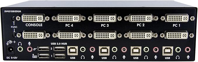 StarTech.com 4-Port Dual KVM Switch with Audio for DVI Computers - Built-in USB Hub TAA (SV431DD2DUA)