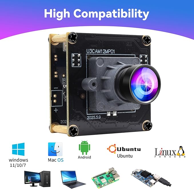 ELP High Speed USB3.0 Camera Module 1080P/230fps 4K/60fps 12MP/30fps Mini UVC USB3.0/2.0 Lightburn Cameras for Windows Linux Mac Pi Wide Angle 88°(H) IMX577 Webcam Board for PC Jetson Nano