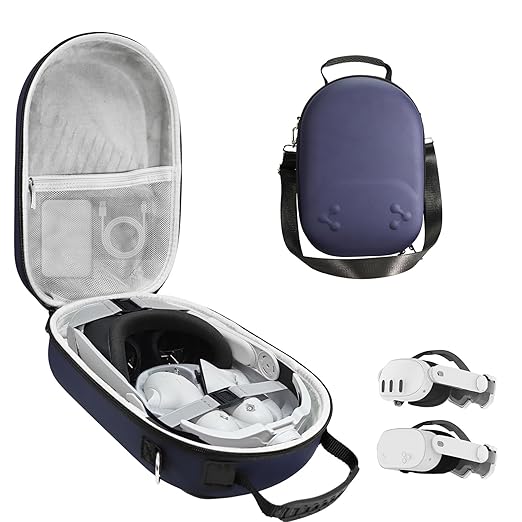 bibuks Hard Carrying Case Compatible with Oculus Meta Quest 3/3SVR Headset Elite Strap and Touch Controller Accessories Carry CaseHard Shell Travel Storage Bag (Blue)