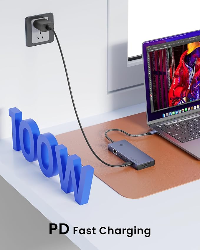Laptop Docking Station Dual Monitor 10-in-1 USB-C Hub with Dual HDMI 4K Ethernet PD 100W Charging USB 3.0 USB-A and USB-C with 5Gbps Data Transfer SD/TF Card Reader for MacBook and More