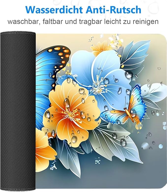 Large Mouse Pad Butterfly Desk Mat Blue Office Gaming Mouse Pad with Stitched Edges 40x20in Extended Mousepad with Non-Slip Waterproof Rubber Base for PC Laptop Desk Home Office Accessories a-1438