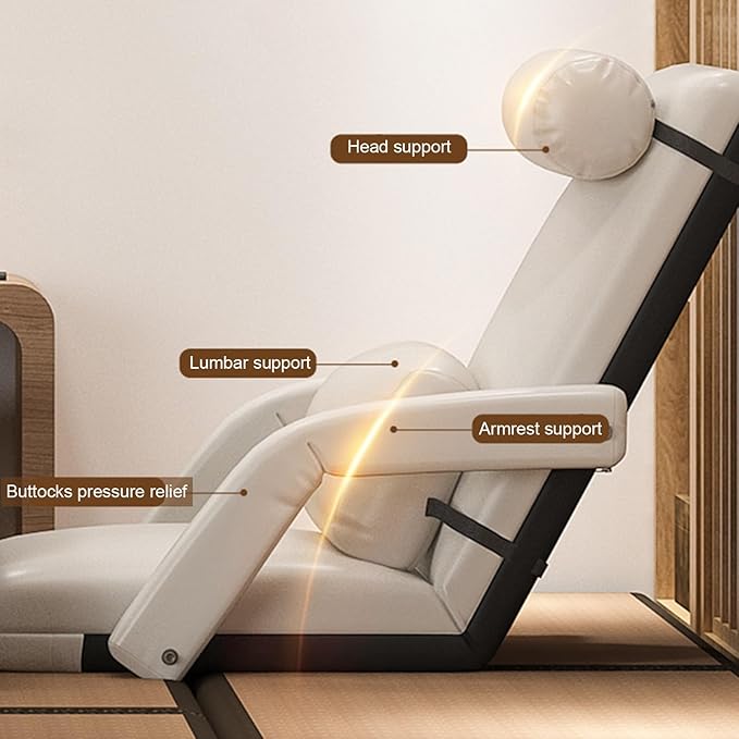 Floor Chair 6-Speed Adjustment Foldable Floor Chair Padded Gaming Sofa with Backrest for Living Room Bedroom No Assembly Required(Beige)