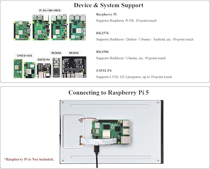 10.1inch DSI LCD 10-Point Capacitive Touch Screen Compatible with Raspberry Pi 5/4B/3B+/3A+/CM5/CM4/CM3+/CM3/RK3506/RK3576/ESP32-P4 800x1280 IPS Display Panel DSI Interface