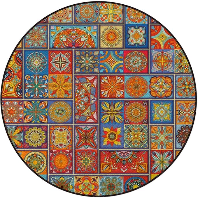 Orange Red Round mat Office Chair Mat Hardwood Floor mat Chair mat Round Chair Cushion for Desk Chair Office ChairCushion Chair Mat Geometric Patterns Floral Patchwork Print Diameter 47.2 in