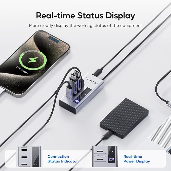Powered USB C Hub 4 in 1 USB C Hub Support Data 10Gbps &amp Charging(Not Support Video) USB C Powered Hub 10Gbps Ports for iMac MacBook Pro/Air iPad XPS USB Hub with 30W PD Power Adapter