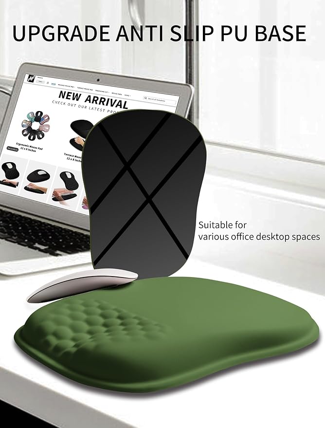 Hokafenle Ergonomic Wrist-Hugging Mouse Pad Wrist Support U-Shaped Holding Wrist Rest Mousepad for Carpal Tunnel Pain Relief with Cushioned Memory Foam Slope Massage Bulge (10.2x8.3 inDill Green)