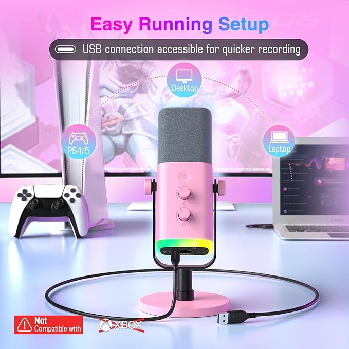 FIFINE XLR/USB Gaming Microphone &amp XLR Cable Bundle Dynamic RGB PC Mic with Monitoring 5.9ft XLR Cord for Studio Streaming Voice-Over &amp YouTube Video-（AM8P+L9CP）