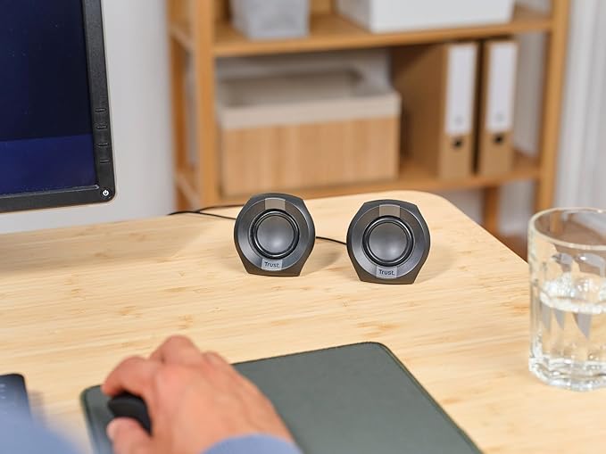 Trust Polo Small PC Speaker 2.0 8 W (4 W RMS) Compact Speaker Set USB Operated Speaker Set Integrated Control AUX 3.5 mm PC Boxes Computer Laptop Black