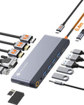 USB C Docking Station Quad Display 14-in-1 Laptop Docking Station Dual Monitor 8K@30Hz DP Dual 4K@60Hz HDMI VGA 5 USB Data Ports 100W PD Ethernet SD/TF Mic/Audio USB C HUB Thunderbolt Dock