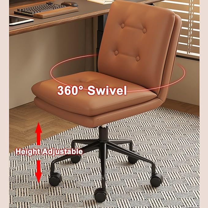 YCKEGEW Office Staff Chair Leather Upholstery Computer Chair Modern Study Chair with WheelsArmless Task Chair Adjustable Height Comfy Seating for Bedroom Office(Beige)