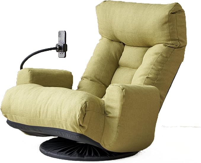 Swivel Gaming Floor Chair 360° Swivel Accent Lounge Chair with 5 Position Adjustable Phone Holder Pocket Folding Gaming Sofa Couch for Adults Leisure Sofa Chairs for Home Office No Assembly Green