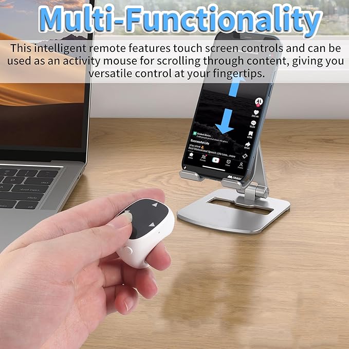 Mini Bluetooth Touch Screen Mouse Finger Ring - Multi-Functional Remote Control for Video Streaming Photography and E-Book Navigation with Enhanced Compatibility for Android &amp iOS (White)
