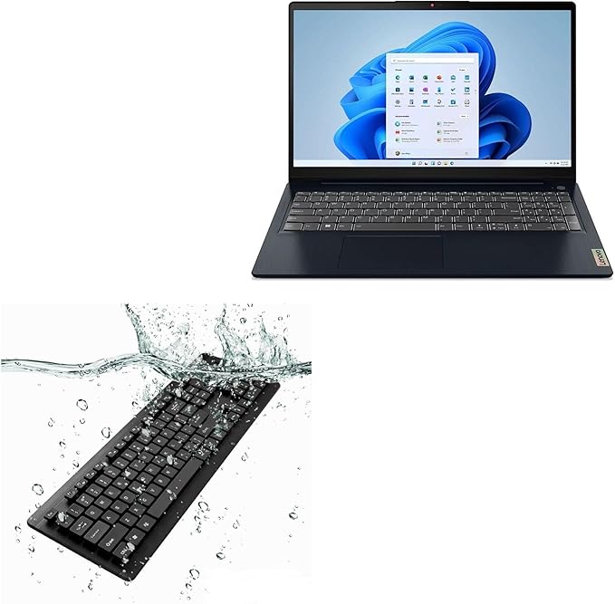BoxWave Keyboard Compatible with Lenovo IdeaPad 3 (15 in - 82RK) - AquaProof USB Keyboard Washable Waterproof Water Resistant - Jet Black