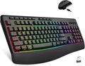 Wireless Bluethooth Gaming Keyboard8 RGB Backlit light upSilent Touch Less Noise 95%Ergonomic Wrist RestUSB C RechargeableTri-mode BT5.0/2.4GHz/WiredFor PC Computer/Mac/Laptop/IPad/Xbox/PS5