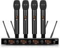 Wireless Microphone System 4 Channels UHF Metal Cordless Handheld Wireless Mics Set - Adjustable Frequencies Auto Scan 165ft Range for Karaoke Singing Meeting Church Wedding (BLM404)