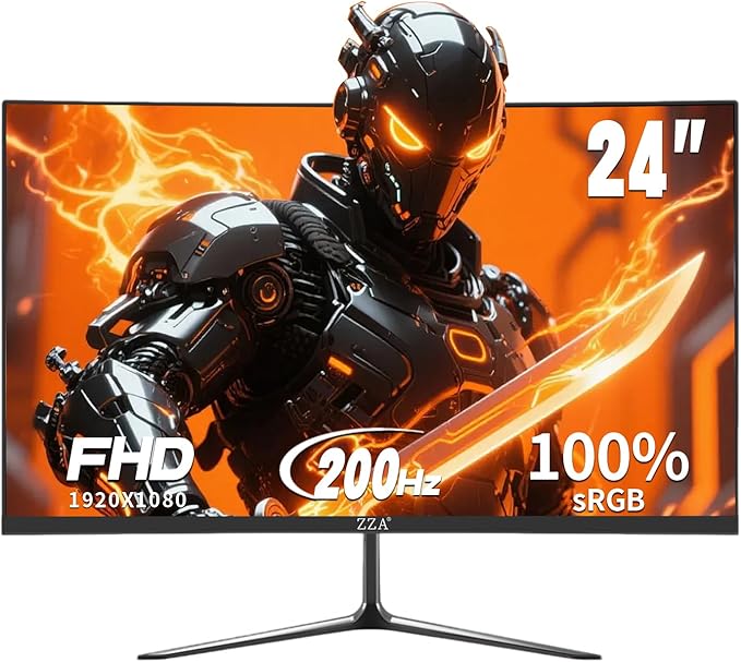 ZZA 24 Inch FHD 1080P 200Hz|144Hz Curved Gaming Monitor 1ms MPRT VA Panel 2800R Curvature AMD FreeSync Ultra-Thin Bezel for Esports PS5 Xbox Series X/S PC VESA Mount