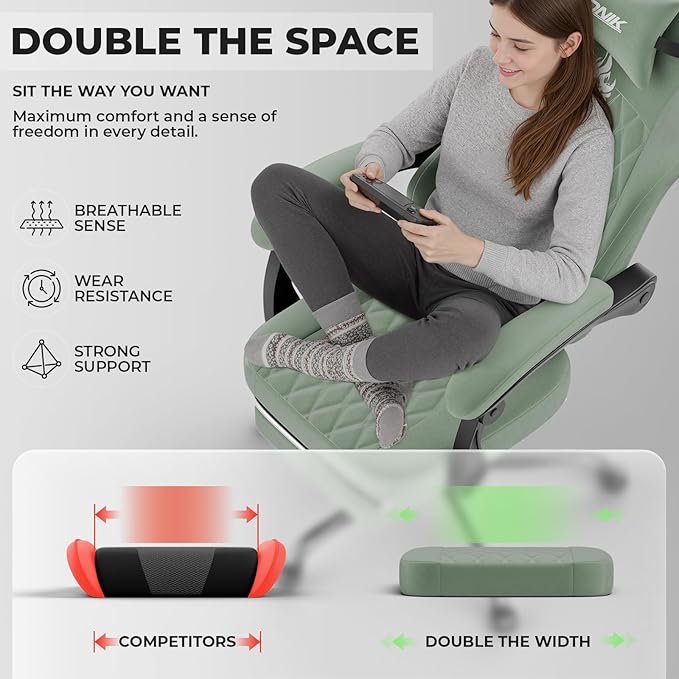 Ergonomic Gaming Chair Video Gamer Chairs Gaming Computer Chairs Gamer Chairs for Adults Massage Lumbar Support Swivel Height Adjustable Headrest Backrest Green