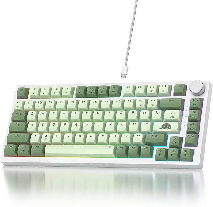 75% Mechanical Gaming Keyboard 82 Keys Matcha Green Keyboard Hot Swappable Wired Gasket Keyboard RGB Backlit Knob Red Switch for PC Laptop Windows Gamer(82 Matcha)