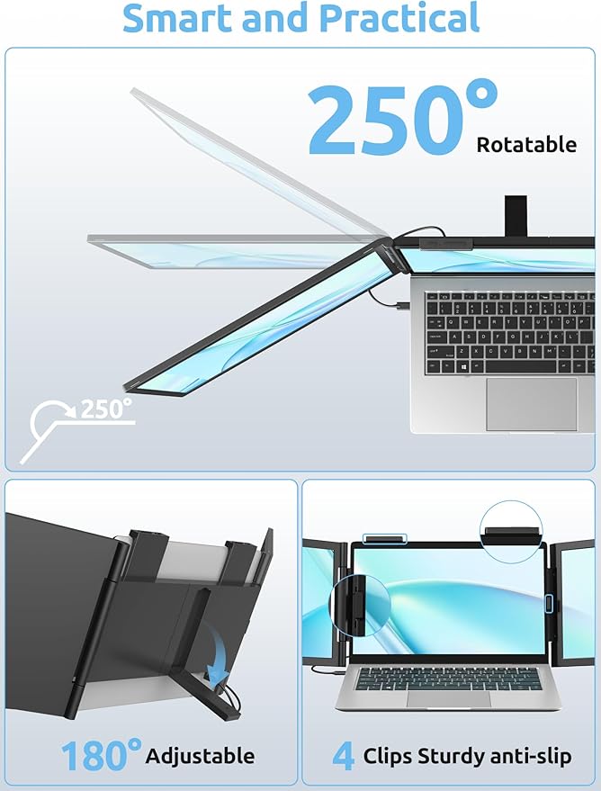 Dual Laptop Screen Extender 14 1080P IPS Wireless &amp Wired Portable Triple Monitor Hybrid Connection (1 Cable + Wireless) for 13.3-16.1 Laptops Support MacBook M1-M5 Series&amp Windows(No Spe