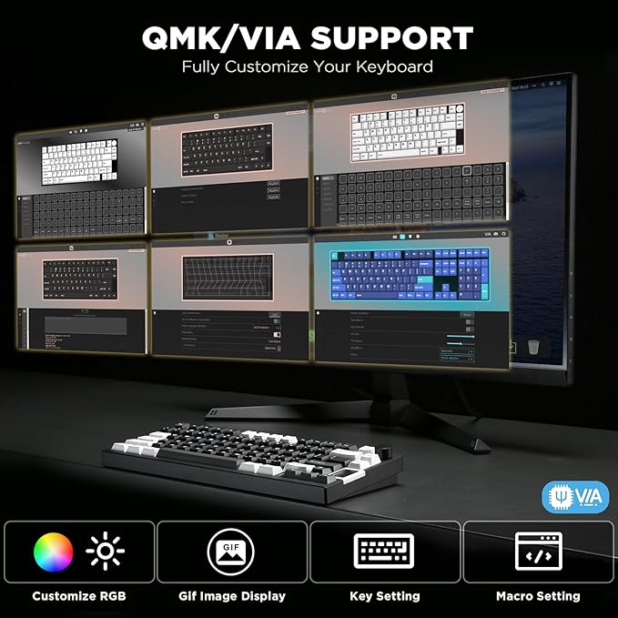 YUNZII AL80 Wireless Mechanical KeyboardFull Aluminum CNC Smart LCD DisplayHot Swappable Gasket Mount 75% Layout with KnobBT/2.4G/USB-CQMK/VIA Support for Win/Mac (Black Gateron Zero Switch)