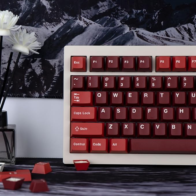 Custom PBT Keycaps 173 Keys Double Shot Cherry Profile Keycap Minimalist Red Key caps Set with Key Puller for Mechanical Keyboard Compatible with ANSI ISO Layout