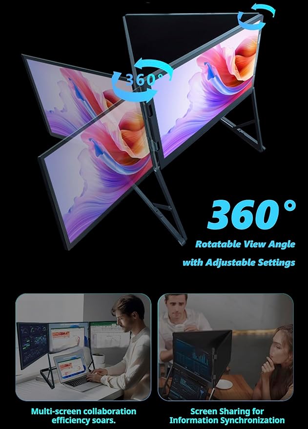 Laptop Screen Extender Triple Monitor Mount Stand Triple Screen Laptop Monitor Extender Portable 3 Screen Display with Single USB-C Foldable Aluminum Multi-Monitors for Office (1 Set)