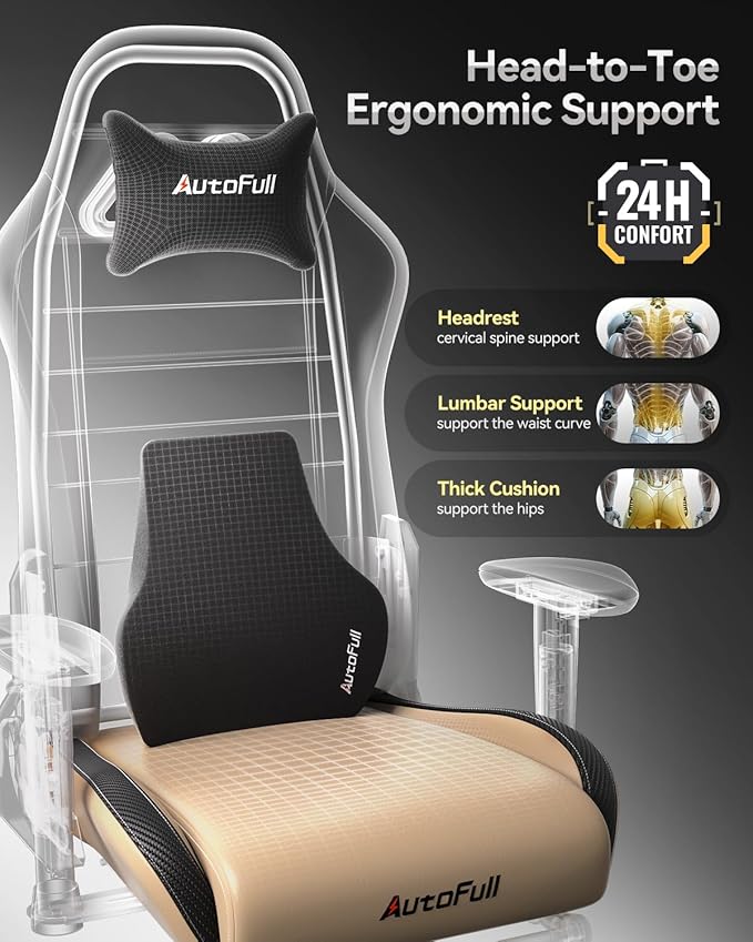 AutoFull C3 Gaming Chair Racing Style Gaming Chair with Ergonomic Lumbar SupportAdjustable High Back PU Leather PC Chair with FootrestBrown