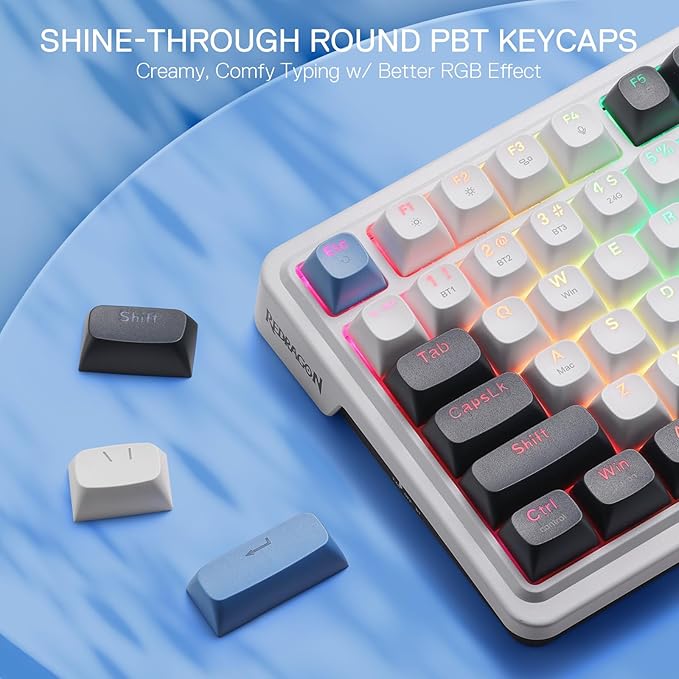 Redragon K719 Wireless Gasket Gaming Keyboard w/Hype Screen &amp Knob 95 Keys Mechanical Keyboard Easy-Control 1.14’’ TFT Info Display 5-Layer Noise Dampener Round PBT Keycaps Mint Mambo Switch