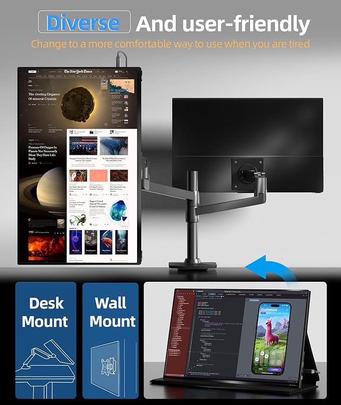 Ingnok Portable Monitor 18.5 Inch FHD 1080P 100% sRGB Laptop Screen Extender USB C HDMI Portable Gaming Monitor w/Smart Cover &amp Speakers External Monitor for Laptop Mac PC