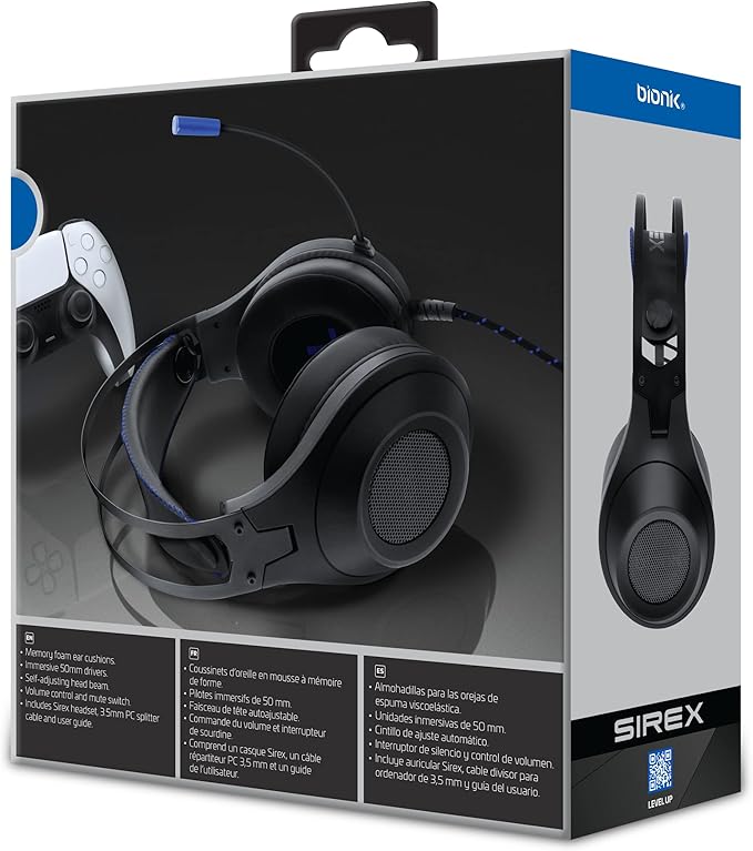 Bionik Sirex Gaming Headset with Mic for PS5: 50MM Drivers Memory Foam Mute Switch Adjustable Head Beam PS4/Xbox Series XS/Nintendo Switch OLED/PC/Mac