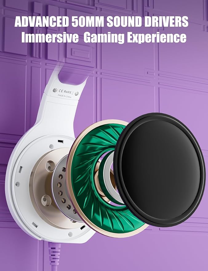 ZIUMIER Purple Gaming Headset with Microphone Compatible with PS4 PS5 Xbox One PC Laptop Over-Ear Headphones with LED RGB Light Noise Canceling Mic Stereo Surround Sound (Purple)