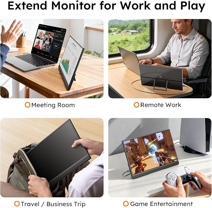 Portable Monitor for Laptop FHD 15.6 1080P Ultra-Slim USB-C&ampHDMI External Second Screen for Laptop Travel Monitor Dual Speaker-Screen Extender for PC/Mac/Phone/PS4/5/Xbox/Switch-VESA*2