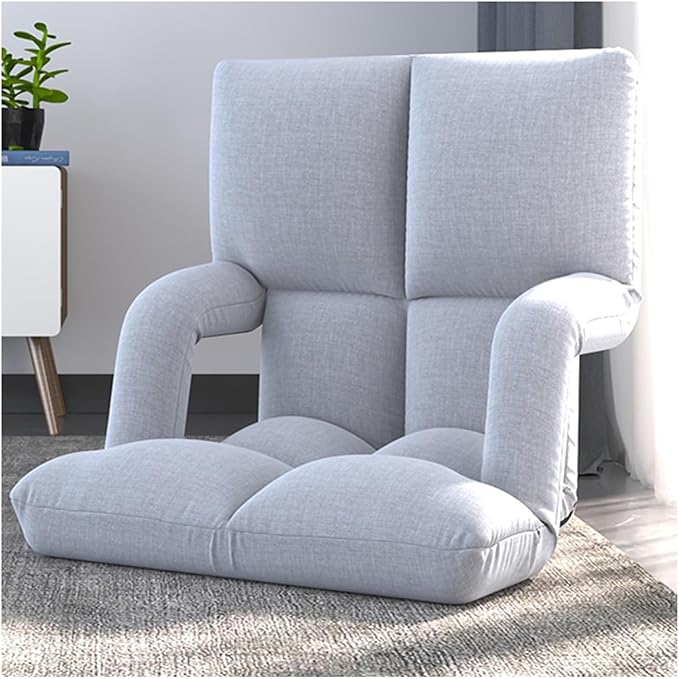 Floor Chair Back Support Folding Sofa Adjustable Positions Padded Lazy Sofa Breathable Floor Gaming Chair for Reading Meditating(Gray-A)