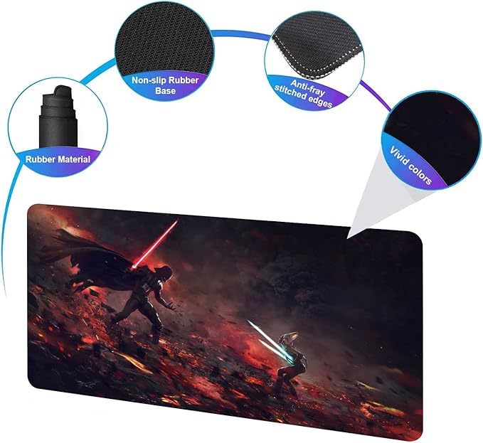 XXL Mouse Pad Ahsoka-Tano Vs VaderExtra Large Gaming Mousepad Laptop Desk MatNon-Slip Rubber BaseStitched EdgesSmooth FabricComputer Keyboard &amp Mice Combo Pads for Office Game 31.5x15.7