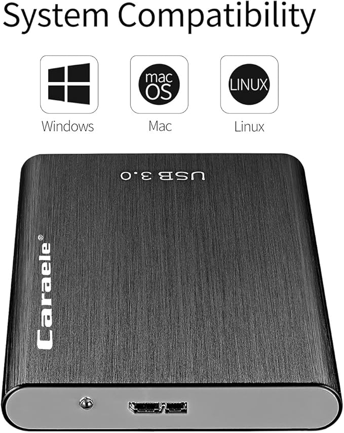 Portable SATA External Hard Drive HDD 2TB 1TB 500GB USB3.0 Ulra-Fast File Transfers (1TB Black)