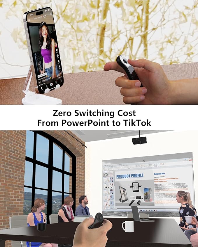 Rechargeable Air Mouse for PC/iOS/Android with Touchpad Wireless PPT Presenter with Bluetooth 2.4G Works with PowerPoint/Keynote/TikTok/Camera/Kindle App (Black)